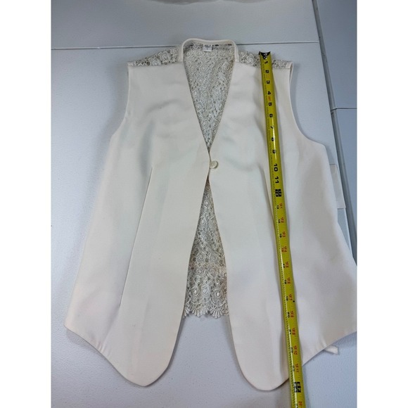 Casual Corner Cream Lace Back Vest Sleeveless Top Buttoned Sz L - Picture 4 of 11